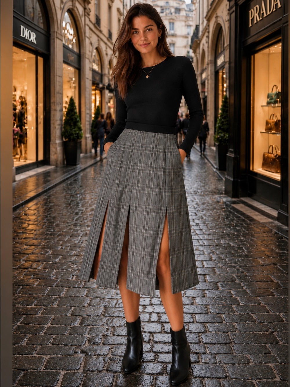 Maje NWTs Plaid A-Line Skirt with pleaded slits ❤️